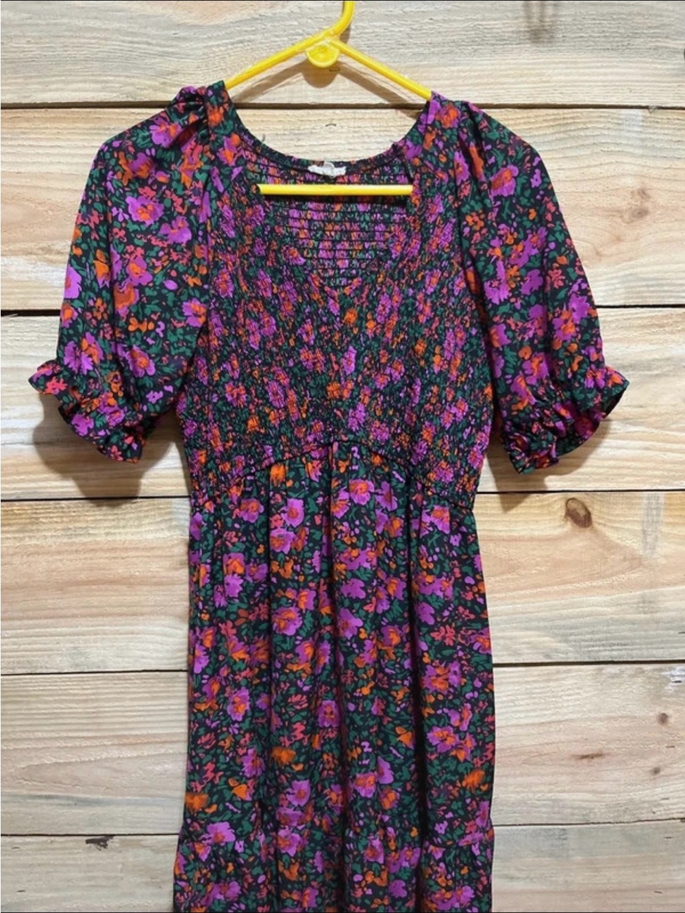 JODIFL Purple and Orange Floral Smocked Dress